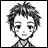 Pixelated black-and-white image of a character with short spiky hair and a neutral expression, next to text reading "Anime IM" and "COM" on a black background.