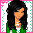 Animated contact sheet of a pixel art character in green sweater and white skirt with multiple frames showing full body, legs, text overlays, and pose variations.