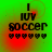 Green background with red gradient overlay, black text "I LUV soccer" and six heart symbols arranged in two