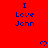 Red background with blue text "I Love John" repeated in a pattern and small blue heart symbols scattered throughout