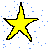 Yellow star-shaped icon with black outline on gray background, featuring blue and white pixelated dots scattered across the surface.