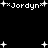 Black background with white pixelated text and star shapes; four instances of "*Jordyn*" surrounded by stars in different positions.