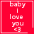 Red square icon with white text 'baby i love you <3' and a bottom border, featuring two distinct animation variations.