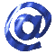 Blue @ symbols with glossy, metallic texture arranged in a on light gray background
