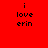 Red background with black text 'i love erin' in pixelated font, displayed across four positions with varying circular light effects