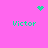 Pixelated green text "Victor" appears four times on a bright pink background with two distinct pixel art symbols above and below the central text block.