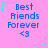 Pixelated text 'Best Friends Forever' with heart symbol on pink background, surrounded by cyan and light blue star-shaped decorations.