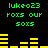 Green and yellow pixelated text and bar graphs on black background, with repeated 'lukeo23' and 'rox5 our 5ox5' text elements.