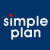 Blue background with white 'simple plan' text and red dot above the 'i', featuring a pixelated figure in motion across frames.