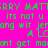 Pixelated text repeats across a bright pink background with blue and green lettering, showing variations in color blocks.