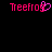Pixelated pink text 'Trefrog' with a heart symbol replacing the 'o' on the left, and plain 'Trefrog' text on the right against a black background.