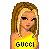 Pixelated cartoon character wearing yellow Gucci shirt and flared jeans with pink 'Gucci' text below, displayed in a 2x2 contact sheet layout.