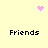 Pixelated yellow background with four 'Friends' text blocks and pink heart/sparkle icons in corners.