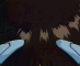 Animated sequence showing a character's face transitioning from closed eyes to open, with hair and background changes across frames.