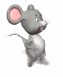 Animated gray mouse with pink ears and blue eyes walks in a sequence of four poses showing forward motion.