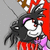 Animated character with black hair and red eyes wears a purple bow tie, shifting from upright to leaning pose against gray background.