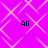 Pixelated text 'Ali' repeated four times on a bright pink background with light pink diamond-shaped patterns.