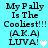 Pixelated text on cyan background with animated heart symbols appearing and disappearing next to 'LUVA!' phrase.