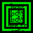 Green square icon with black borders and pixelated text, showing sequential animation of a central square rotating clockwise while surrounding text shifts position.