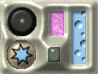 Four display a of icons with changing star symbols; the top-left icon alternates between black circle and yellow star, while other elements remain static