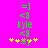 A static pixel art icon with a bright pink background, green text and symbols, yellow stars, and an orange flower-like shape.