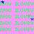 A static image with a pink background displaying repeated green text "ILOVEYOU" and scattered blue and purple stars.