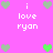 Pixelated pink background with green and gray heart icons surrounding white text reading 'i love ryan' in a