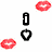 Animated icon featuring band members with text overlays and lip prints on a white background.
