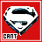 A contact sheet of seven animated frames showing a Superman logo with sunglasses and changing text below it on red backgrounds, arranged in a 3x3 grid with one empty space.