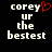 Pixelated text 'corey up the bestest' with a red heart symbol replacing the letter y in corey on one side, displayed against black background.