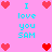 Pixelated pink background with cyan text "I love you SAM" and red heart icons in a