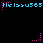 Pixelated text 'Melissa565' in cyan with pink accents appears in three on a black background, accompanied by small pink star-like shapes