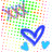 Pixelated icon with blue heart-shaped music note and two smaller hearts, surrounded by scattered green, orange, pink, yellow, purple, and red squares on white background.