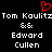 Red heart symbol above repeated text 'Tom Kaulitz' and 'Edward Cullen' with ampersand symbols on black background.