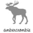 Pixelated grayscale moose silhouette on white background with blurred text below, surrounded by black-and-white pixel-art dialogue text in four sections.
