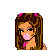 Pixel art contact sheet showing two frames of an animated icon featuring a cartoon girl with brown hair, pink accessories, and plaid pajama pants blowing bubblegum.