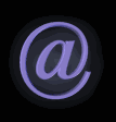 Animated contact sheet showing 10 sequential frames of a purple @ symbol icon rotating in 3D space against black background with gray transparency area on right.