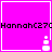Four identical pink squares with white borders display the text "HannahC27" and a white pixelated icon of a tower with a cross on top.