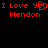 Red pixelated text on black background reads "I Love You" with a heart symbol replacing the 'U' and "Mendon" below, displayed in two identical side-by-side