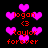 Pixelated pink hearts float around red text reading 'logan <3 taylor forever' on a black background with animated heart effects.