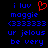 Pixelated text and symbols on black background with blue text and red heart symbol.