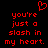 Red pixelated text and heart symbol on black background, repeated twice side-by-side.