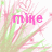 Pixelated pink and green floral design with pink text 'mike' on left side and a pink heart on right side.