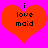 Two identical red hearts on a bright pink background with black text reading 'i love maid' inside each heart.
