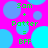 Pixelated green text on bright pink background with blue circles, displaying 'Sam + Potter = BFF' in two identical repeated sections.