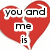 Red heart split into two halves with black text fragments reading 'you and me is how it used to be' on white backgrounds.