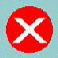 Red circular icon with white X symbol on light blue background.