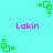 Pixelated green geometric shapes and pink text 'Lakin' on a cyan background with multiple repeated elements.