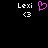 Pixelated display shows two 'Lexi' labels with '3' symbols below, one with a pink heart symbol between them on a black background.