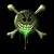 A split-screen animated buddy icon featuring a pixelated skull with glowing green accents on the left and green text reading "Original Icons .com" on the right against contrasting backgrounds.